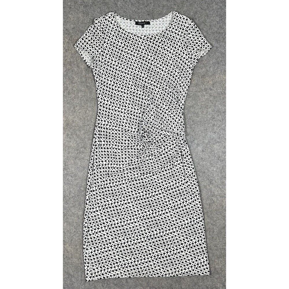 Lafayette 148 New York Knot Jersey Dress Women’s S White Black Tie Short Sleeve
